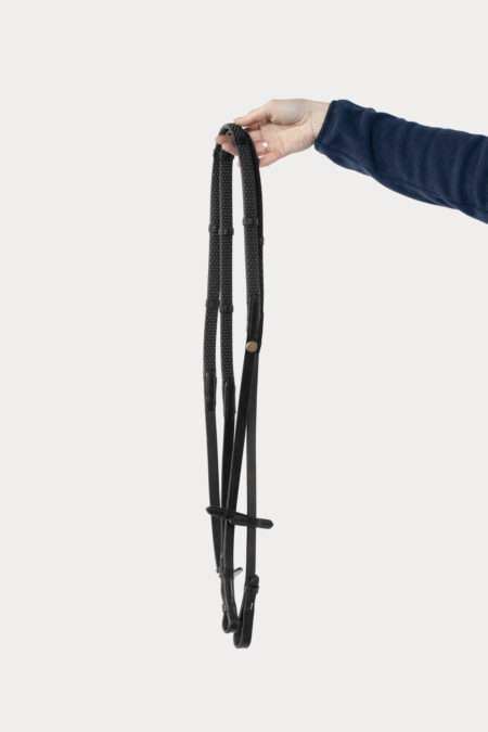 Amiko Soft Grip Rubber Reins w Stoppers, Black